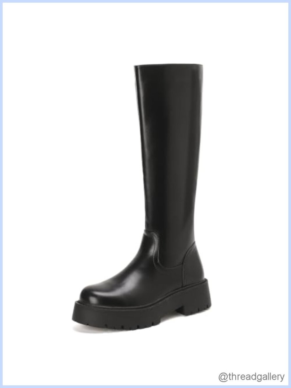 Knee High Platform Boots Chunky Lug Sole Faux Leather Round Toe Zip Up